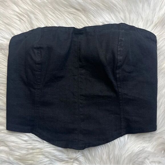 SHEIN Denim zip Up Strapless Crop Top Black Size XS - Picture 2 of 3